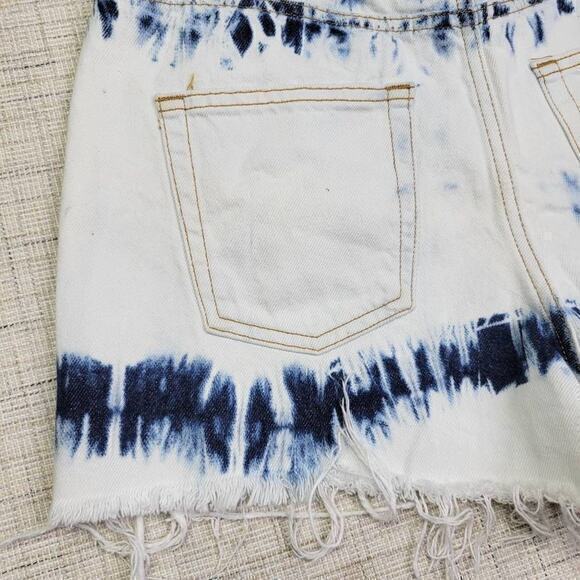 Zara High Rise Bleached Raw Hem White Blue Shorts Size 8 - Picture 12 of 12